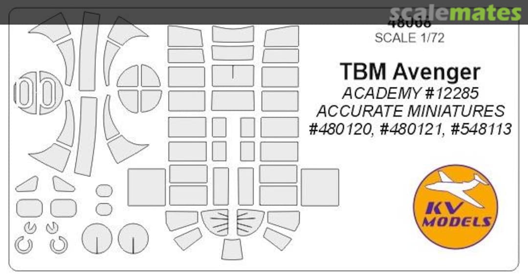 Boxart TBM Avenger (ACADEMY #12285/ACCURATE MINIATURES #480120, #480121, #548113) Painting Masks for Model 48068 KV Models Boxart TBM Avenger (ACADEMY #12285/ACCURATE MINIATURES #480120, #480121, #548113) Painting Masks for Model 48068 KV Models