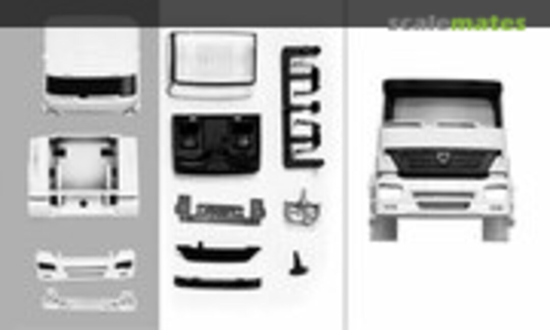 Mercedes-Benz Axor 2010 driver`s cabin short version with sun shield (incl. rear-view mirro) Content: 2 pcs. (Herpa 083430)