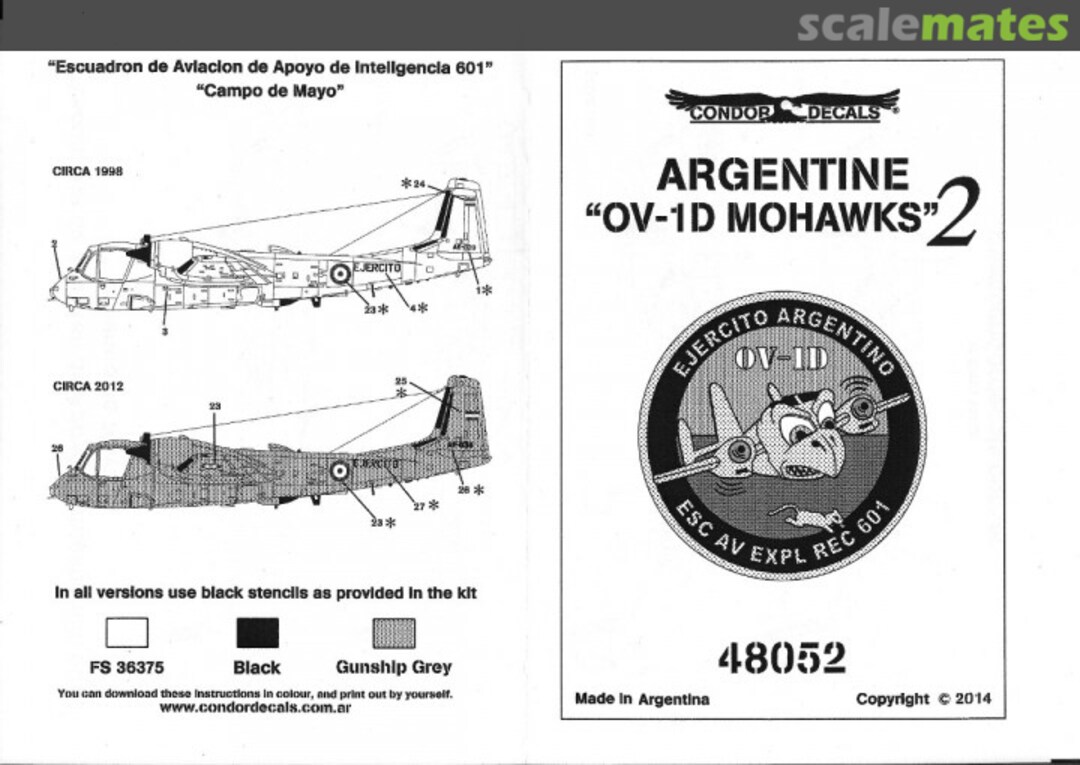 Boxart Grumman OV-1D Mohawk in Argentine Ejercito Service 48052 Condor Decals Boxart Grumman OV-1D Mohawk in Argentine Ejercito Service 48052 Condor Decals