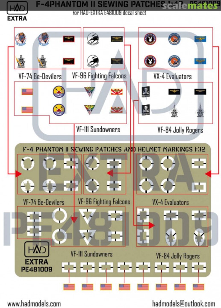 Boxart F-4 Phantom II sewing Patches VF-84 VF-111 VF-74 VF-96 VX-4, PE part PE481009 HADmodels Boxart F-4 Phantom II sewing Patches VF-84 VF-111 VF-74 VF-96 VX-4, PE part PE481009 HADmodels