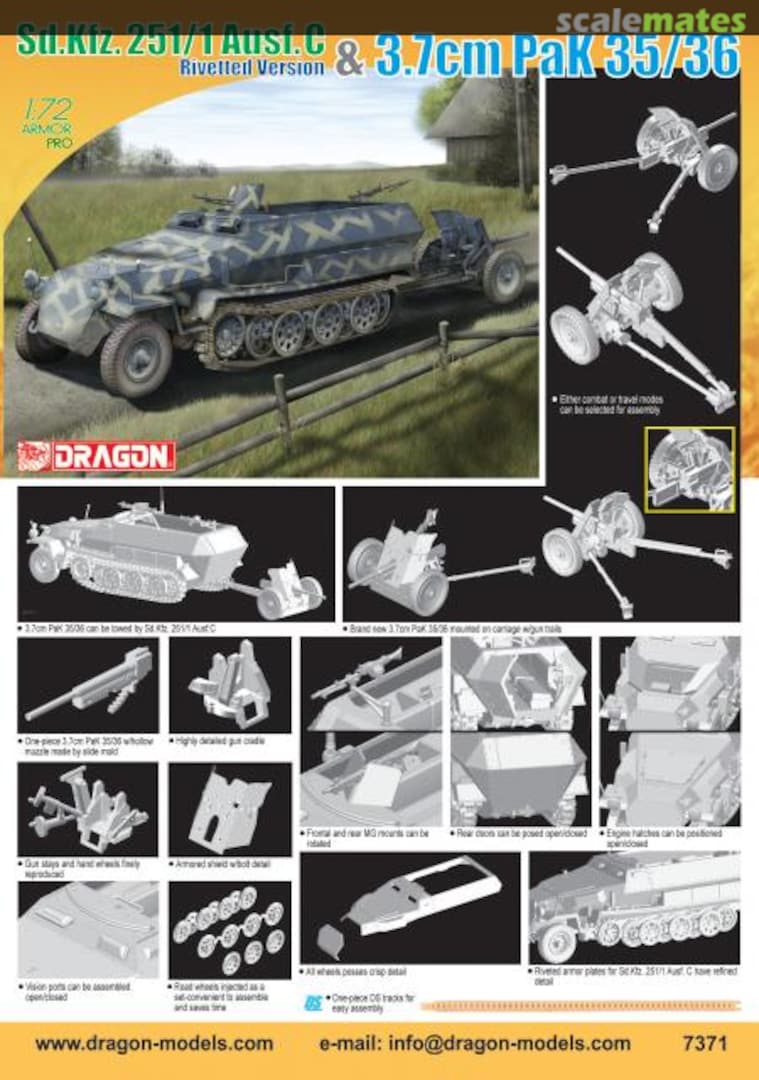 Boxart Sd.Kfz. 251/1 Ausf. C rivetted version & 3,7cm Pak 35/36 7371 Dragon
