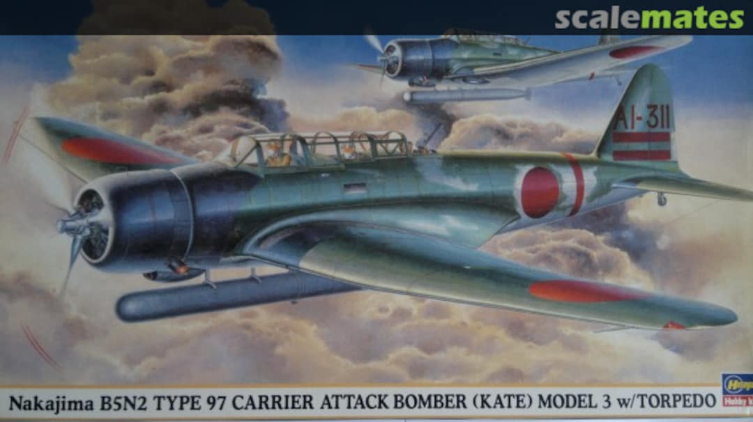 Boxart Nakajima B5N2 Type 97 Carrier Attack Bomber (Kate) Model 3 w/Torpedo 09396 Hasegawa