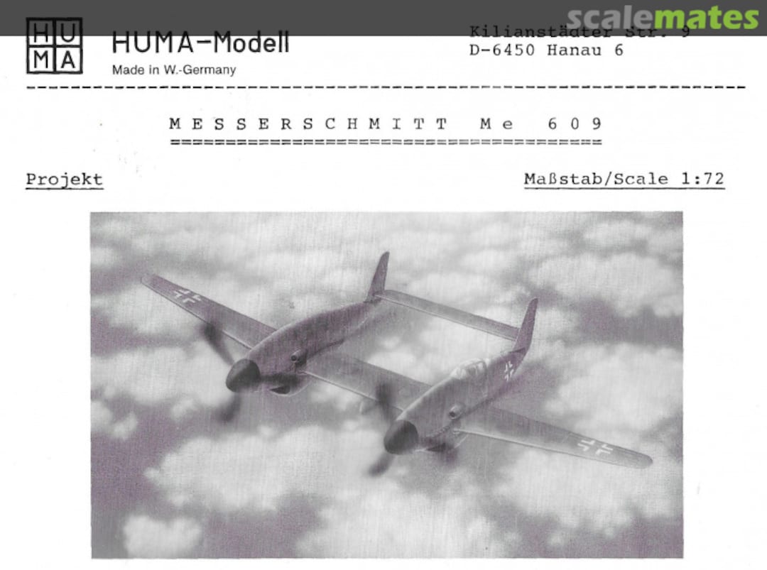 Boxart Messerschmitt Me 609 Huma Modell Boxart Messerschmitt Me 609 Huma Modell