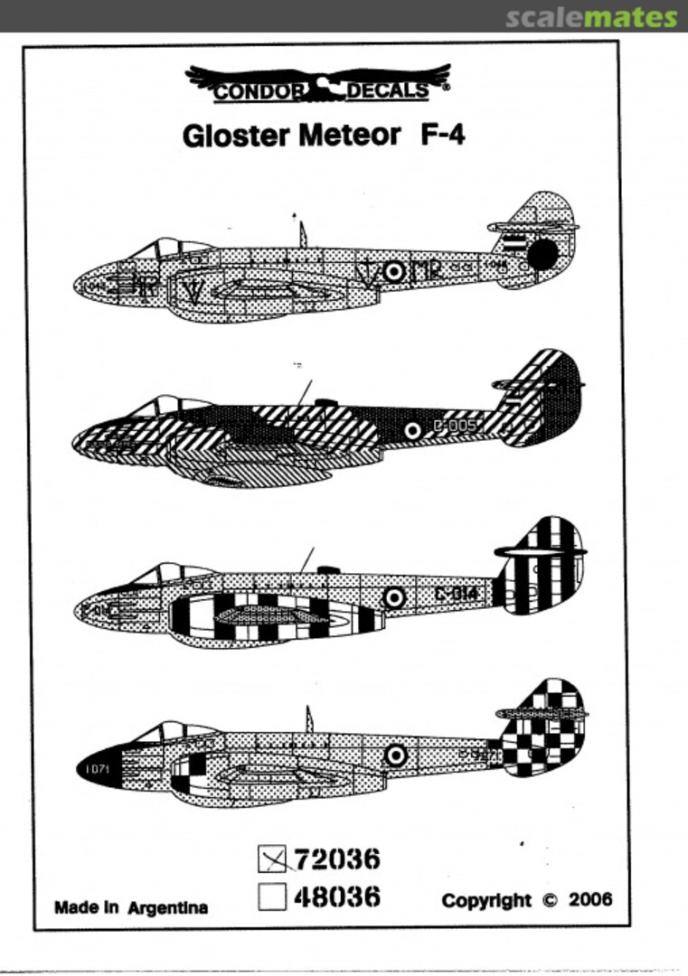 Boxart Gloster Meteor F-4 72036 Condor Decals