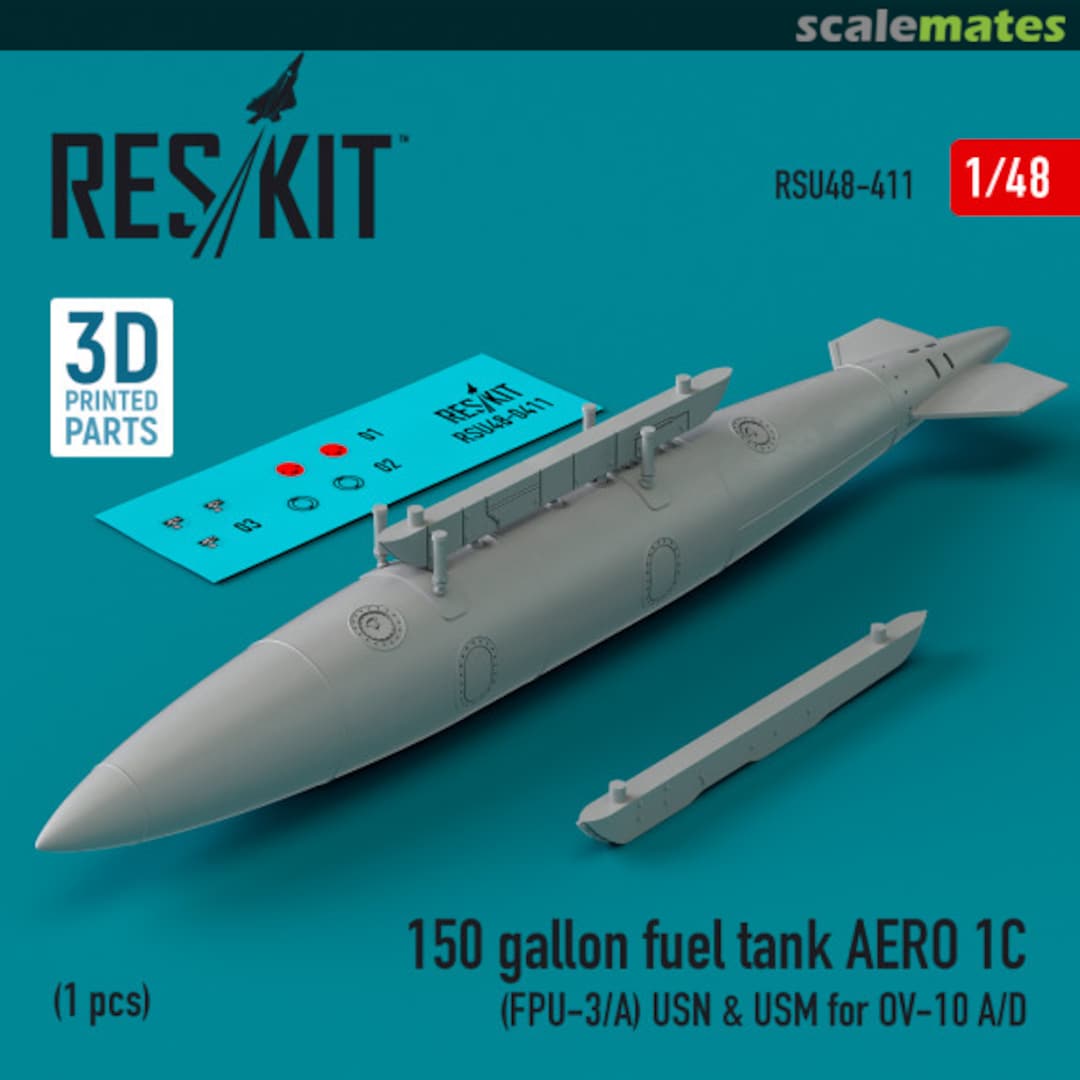 Boxart 150 gallon fuel tank AERO 1C (FPU-3/A) USN & USM for OV-10 A/D (1 шт.) (3D Printed) RSU48-0411 ResKit Boxart 150 gallon fuel tank AERO 1C (FPU-3/A) USN & USM for OV-10 A/D (1 шт.) (3D Printed) RSU48-0411 ResKit