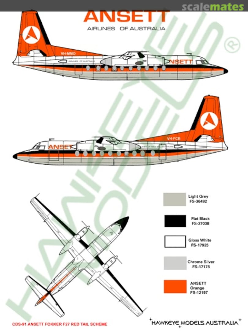 Boxart ANSETT, Fokker F-27, Red Tail 1970's scheme CDS-091 Hawkeye Models Boxart ANSETT, Fokker F-27, Red Tail 1970's scheme CDS-091 Hawkeye Models
