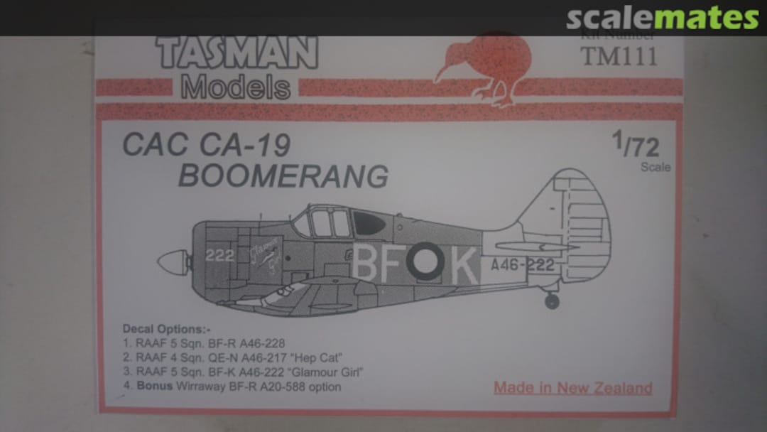 Boxart CAC CA-19 Boomerang TM111 Tasman Model Products