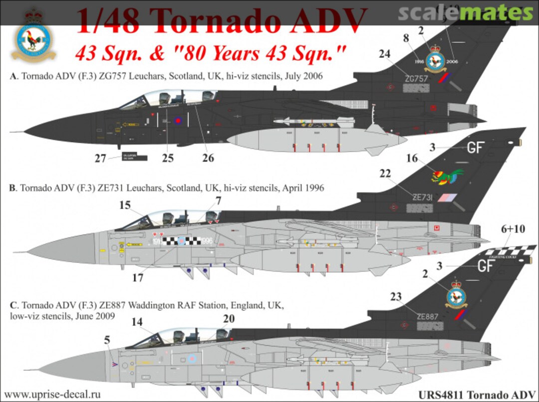 Boxart Tornado ADV (F.3) 43 Sqn. RAF & "80 Years of 43 Sqn." without stencils (screen print) URS4811 UpRise Decal Boxart Tornado ADV (F.3) 43 Sqn. RAF & "80 Years of 43 Sqn." without stencils (screen print) URS4811 UpRise Decal