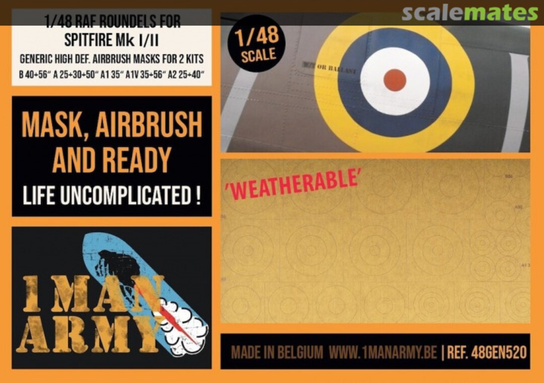 Boxart Spitfire Mk I/II Roundels Generic Set 48GEN520 1ManArmy Boxart Spitfire Mk I/II Roundels Generic Set 48GEN520 1ManArmy