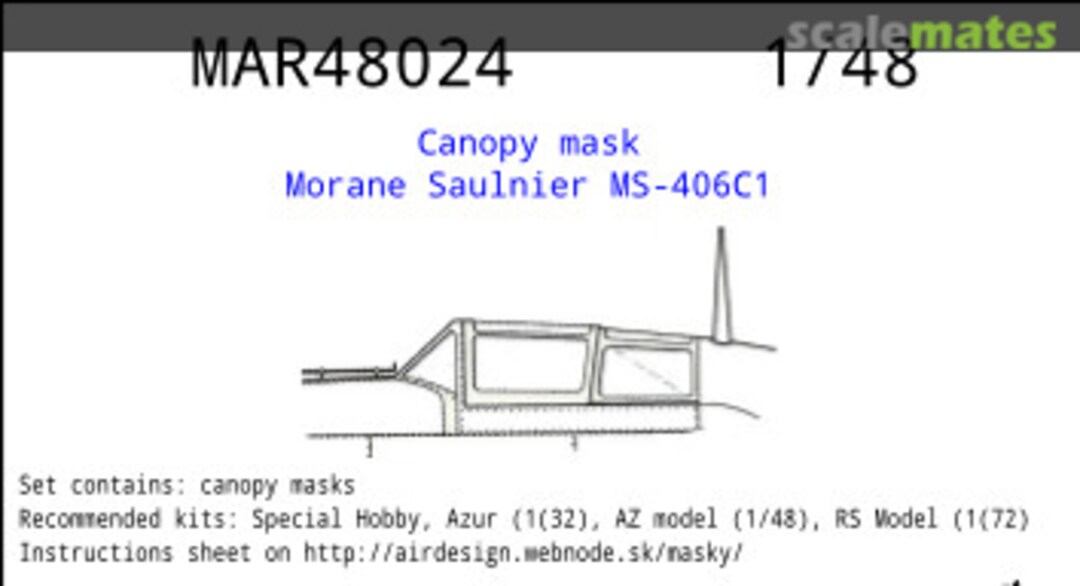 Boxart Mask fo canopy Morane Saulnier MS-406C1 MAR48024 AIRDESIGN.SK