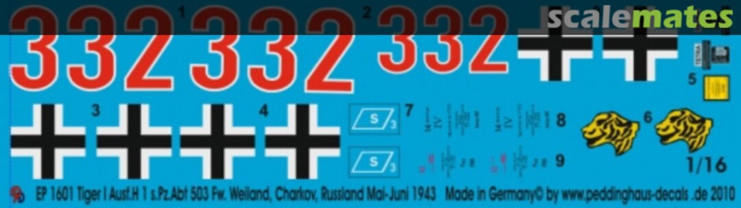 Boxart Tiger I Ausf H1 Charkow 1943 Fw. Weiland s Pz Abt 503 EP 1601 Peddinghaus-Decals Boxart Tiger I Ausf H1 Charkow 1943 Fw. Weiland s Pz Abt 503 EP 1601 Peddinghaus-Decals