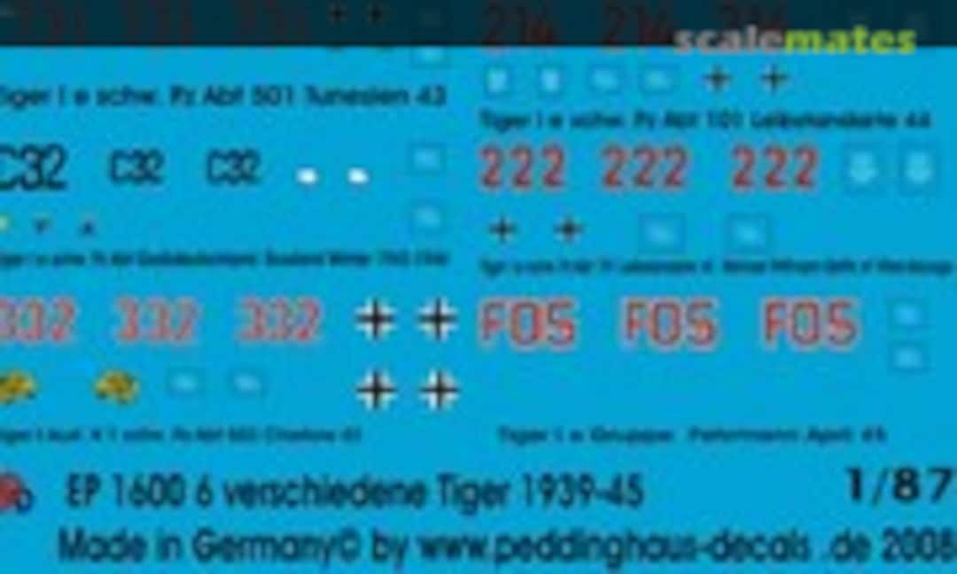 1:87 6 verschiedene Tiger I, 1939-45 (Peddinghaus-Decals EP 1600) EP 1600