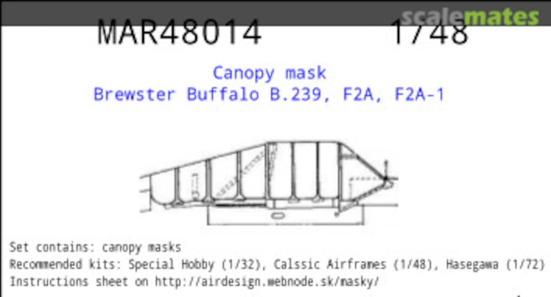 Boxart Mask for canopy Brewster Buffalo B.239, F2A, F2A-1 MAR48014 AIRDESIGN.SK Boxart Mask for canopy Brewster Buffalo B.239, F2A, F2A-1 MAR48014 AIRDESIGN.SK