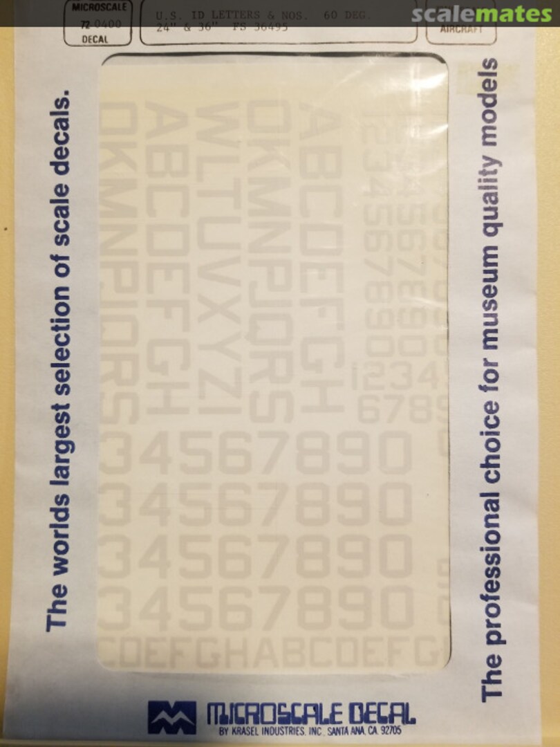 Boxart U.S. ID Letters & Numbers, 60 deg 72-400 Microscale