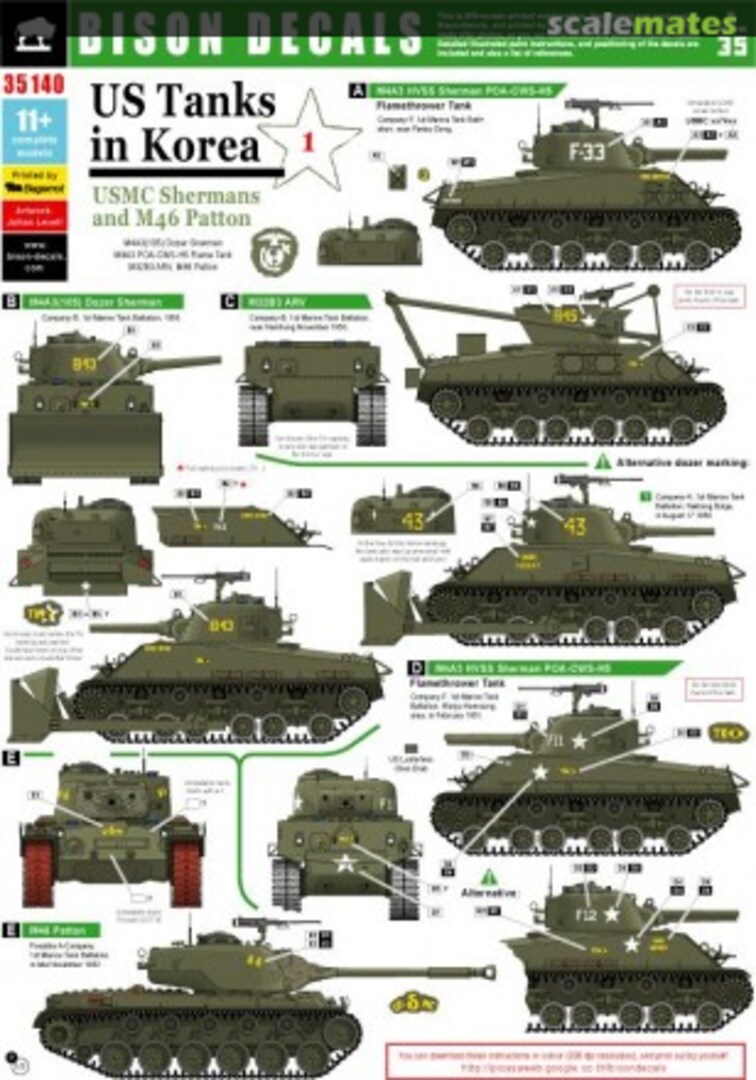 Boxart US Tanks in Korea - 1 USMC Shermans M46 Patton - 35140 Bison Decals Boxart US Tanks in Korea - 1 USMC Shermans M46 Patton - 35140 Bison Decals