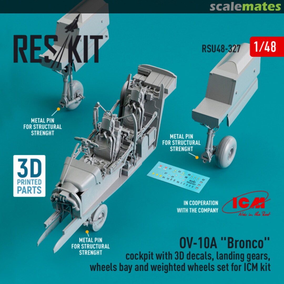 Boxart OV-10A Bronco cockpit with 3D decals, landing gears, wheels bay and weighted wheels set RSU48-0327 ResKit Boxart OV-10A Bronco cockpit with 3D decals, landing gears, wheels bay and weighted wheels set RSU48-0327 ResKit