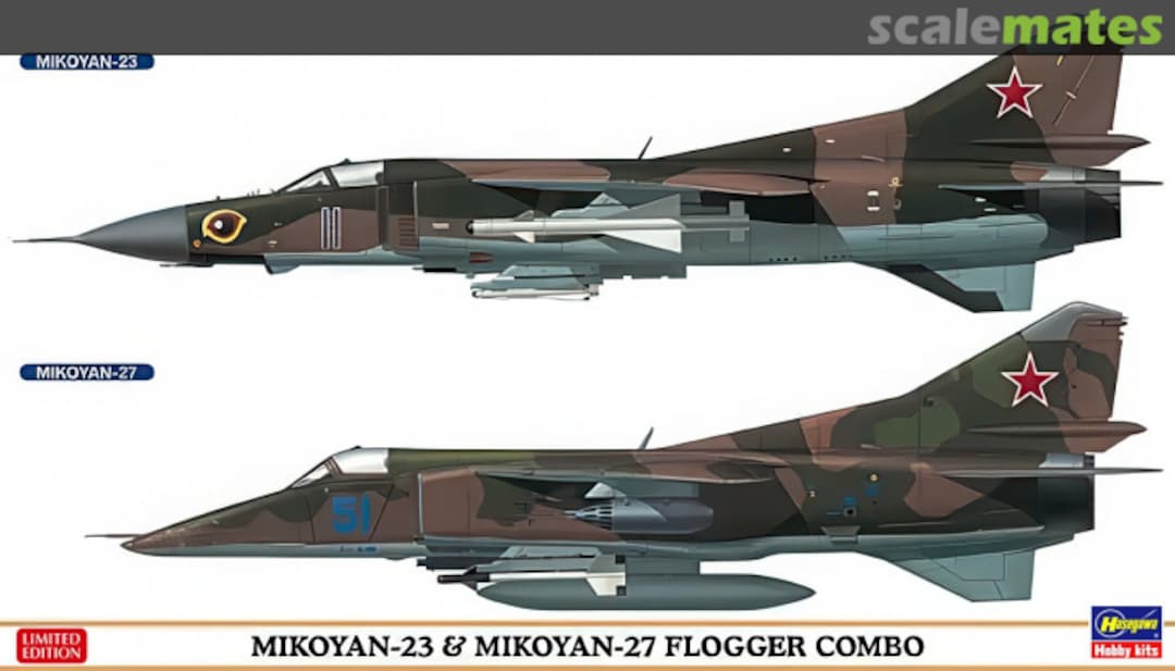 Boxart Mikoyan-23 & Mikoyan-27 Flogger Combo 02108 Hasegawa Boxart Mikoyan-23 & Mikoyan-27 Flogger Combo 02108 Hasegawa
