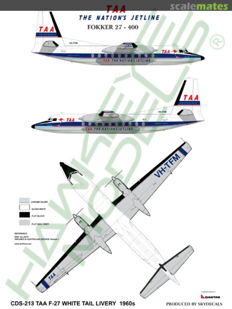 Boxart TAA, Fokker F-27-400, The Nation's Jetline 1960's scheme CDS-213 Hawkeye Models Boxart TAA, Fokker F-27-400, The Nation's Jetline 1960's scheme CDS-213 Hawkeye Models