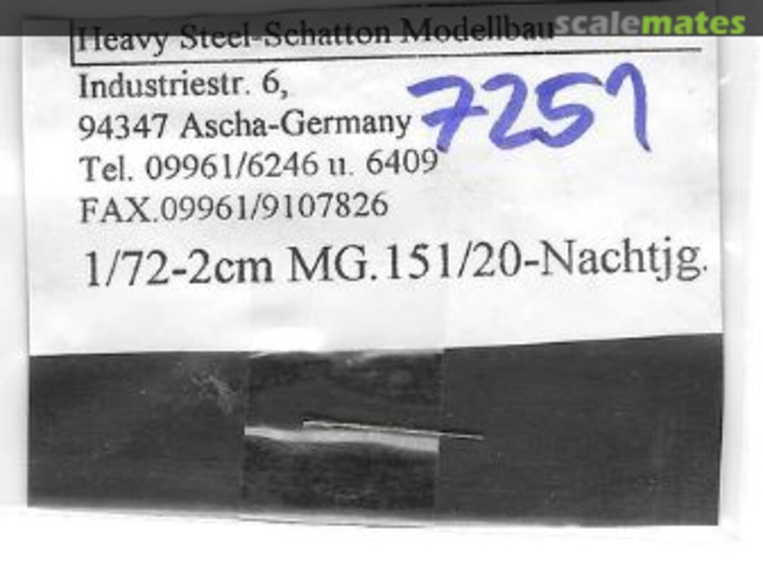Boxart MG. 151/20 with flash supressor for night fighter 7251 Schatton Modellbau Boxart MG. 151/20 with flash supressor for night fighter 7251 Schatton Modellbau