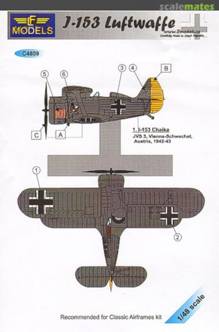 Boxart Polikarpov I-153 Chaika Red 101 JVS.3 Vienna Luftwaffe 1942-43 C4809 LF Models