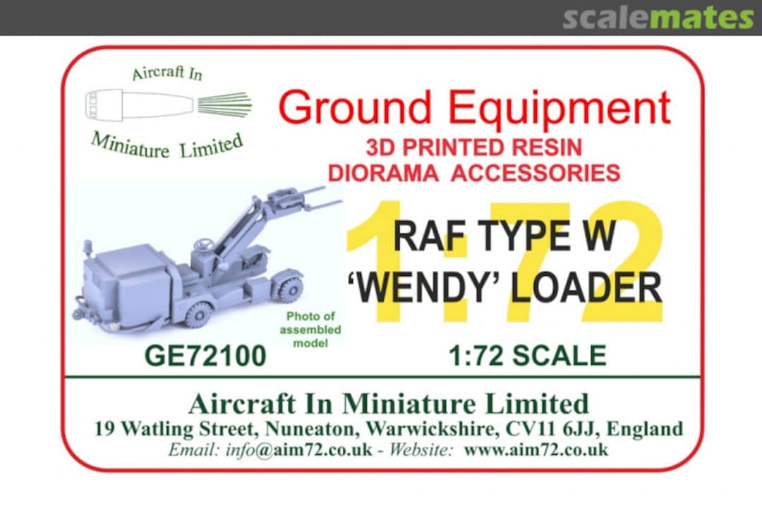 Boxart RAF type W 'Wendy" loader GE72100 Aircraft In Miniature Ltd Boxart RAF type W 'Wendy" loader GE72100 Aircraft In Miniature Ltd