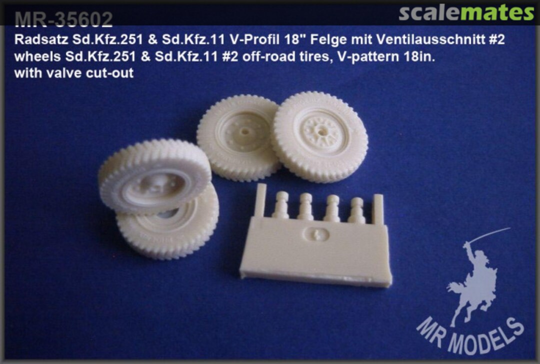 Boxart wheels Sd.Kfz.251 & Sd.Kfz.11 #2 off-road tires, V-pattern 18in. with valve cut-out MR-35602 MR Modellbau