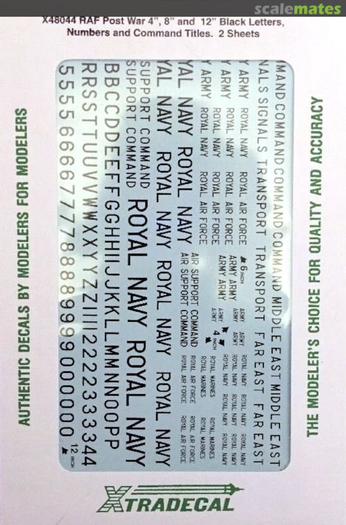 Boxart RAF Post War 4", 8" and 12" Black Letters, Numbers and Command Titles X48044 Xtradecal