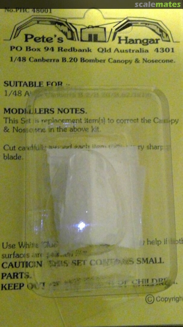 Boxart Canberra B.20 Bomber Canopy & Nosecone PHC 48001 Pete's Hangar Boxart Canberra B.20 Bomber Canopy & Nosecone PHC 48001 Pete's Hangar