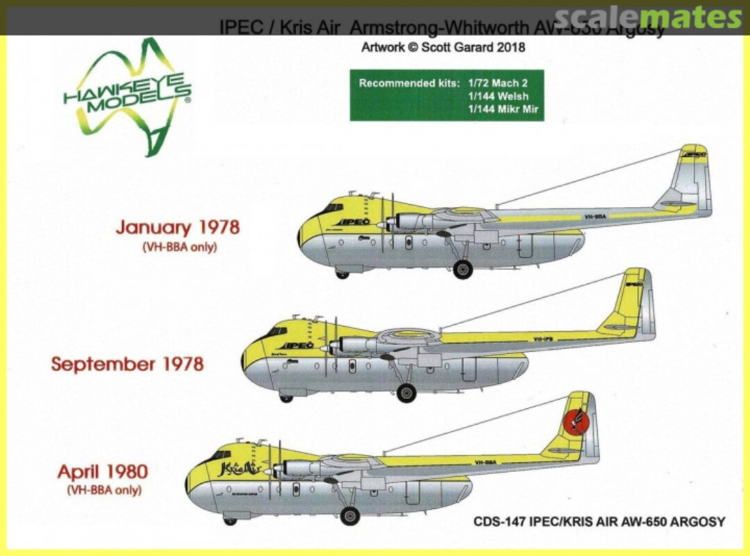 Boxart IPEC / Kris Air, A.W. 650 Argosy Heavy Transport/Cargo CDS-147 Hawkeye Models Boxart IPEC / Kris Air, A.W. 650 Argosy Heavy Transport/Cargo CDS-147 Hawkeye Models