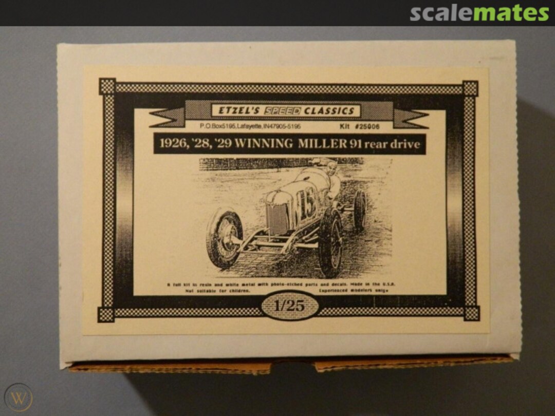 Boxart 1926, '28, '29 Winning Miller 91 Rear Drive 25006 Etzel's Speed Classics Boxart 1926, '28, '29 Winning Miller 91 Rear Drive 25006 Etzel's Speed Classics
