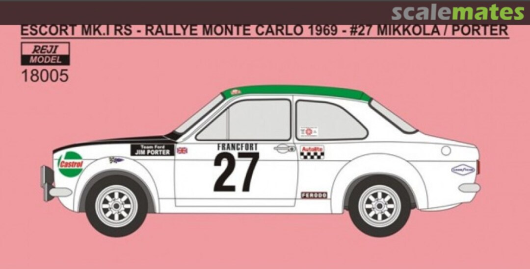 Boxart Ford Escort RS1600 Mk I sponsored by Castrol, BP #27, 29 18005 REJI Model Boxart Ford Escort RS1600 Mk I sponsored by Castrol, BP #27, 29 18005 REJI Model