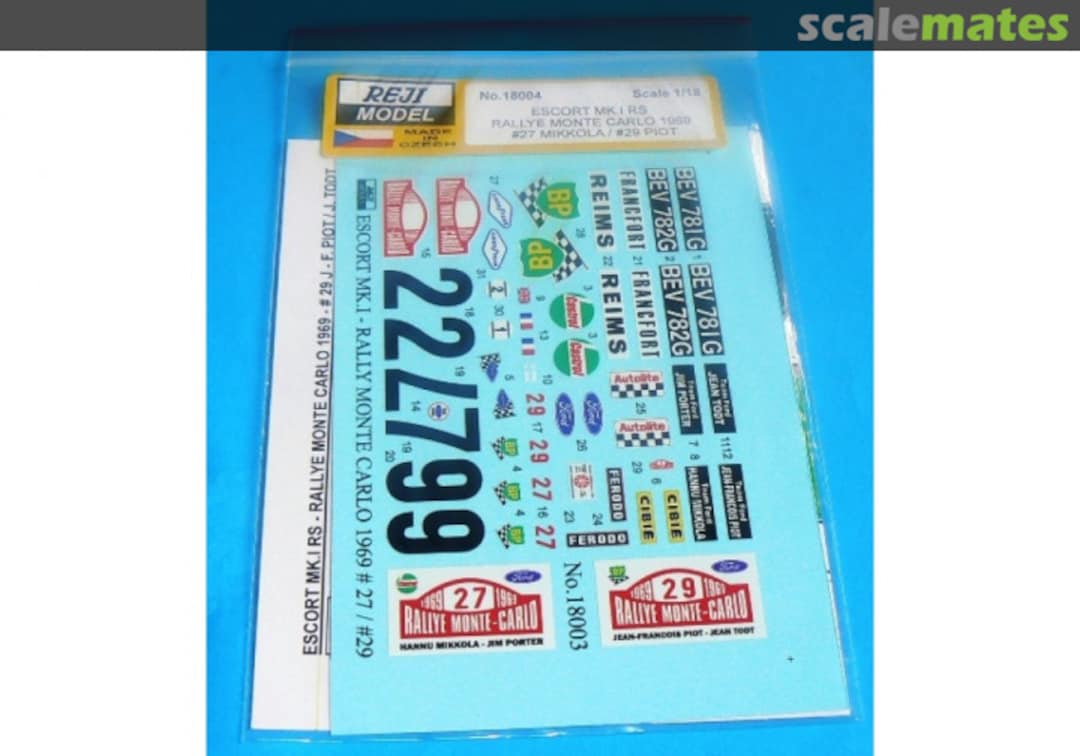 Contents Ford Escort RS1600 Mk I sponsored by Castrol, BP #27, 29 18005 REJI Model Contents Ford Escort RS1600 Mk I sponsored by Castrol, BP #27, 29 18005 REJI Model