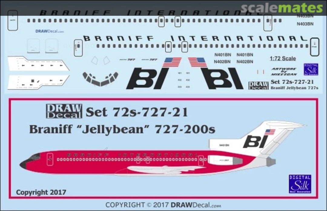 Boxart Braniff “Jellybean” 727-200s 72-727-21 Draw Decal Boxart Braniff “Jellybean” 727-200s 72-727-21 Draw Decal