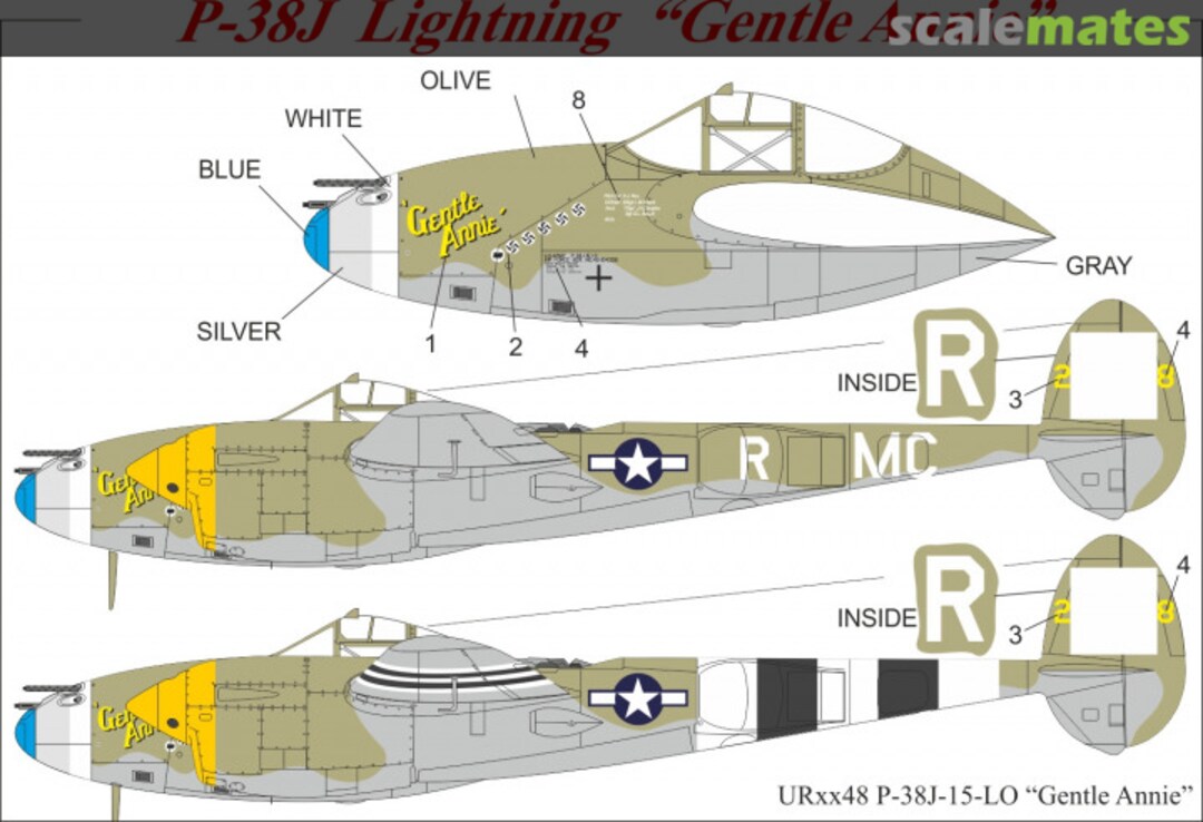 Boxart P-38J-15-LO Lightning “Gentle Annie” UR4848 UpRise Decal Boxart P-38J-15-LO Lightning “Gentle Annie” UR4848 UpRise Decal