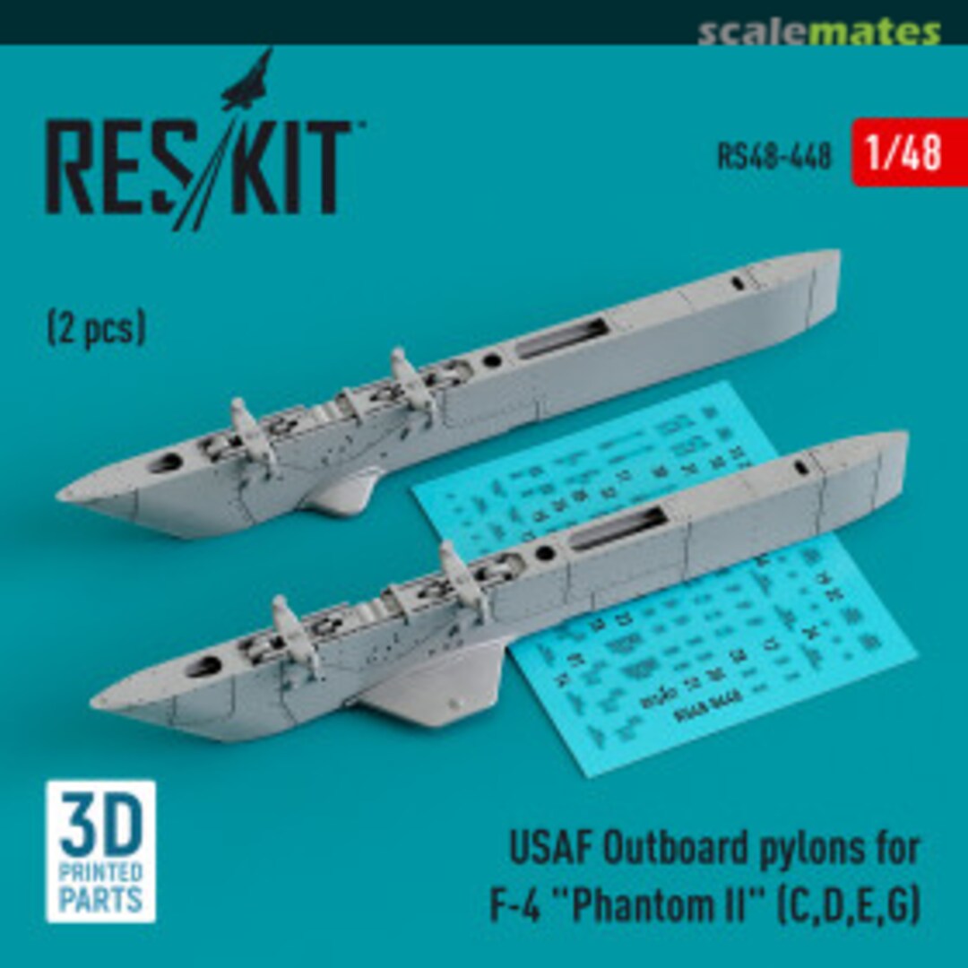 Boxart USAF Outboard pylons for F-4 "Phantom II" (C,D,E,G) (2 pcs) (3D Printed) RS48-0448 ResKit Boxart USAF Outboard pylons for F-4 "Phantom II" (C,D,E,G) (2 pcs) (3D Printed) RS48-0448 ResKit