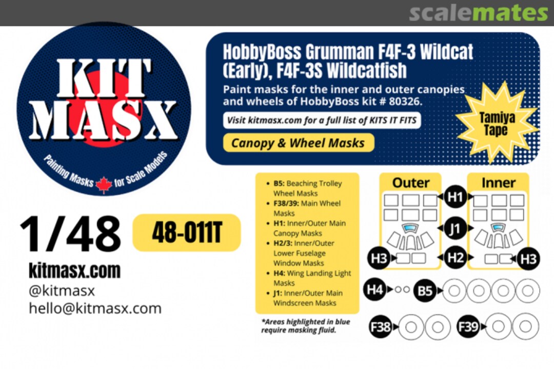 Boxart Grumman F4F-3 Wildcat (Early), F4F-3S Wildcatfish, canopy & wheel masks 48-011T Kit Masx Boxart Grumman F4F-3 Wildcat (Early), F4F-3S Wildcatfish, canopy & wheel masks 48-011T Kit Masx