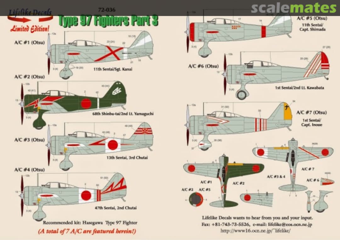 Boxart Type 97 Fighters Part 3 72-036 Lifelike Decals