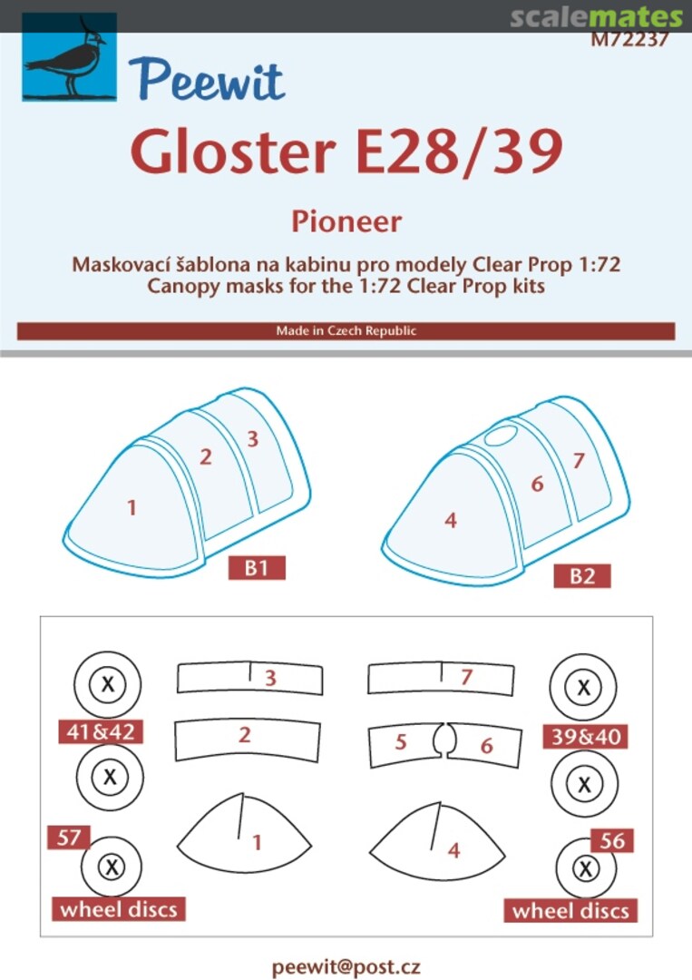 Boxart Canopy Mask: Gloster E28/39 Pioneer - Clear Prop - M72237 Peewit