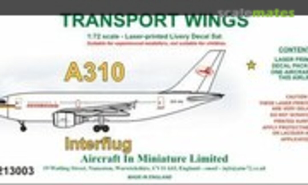 1:72 Airbus A310 decal set Interflug. (Aircraft In Miniature Ltd TWL7213003) TWL7213003