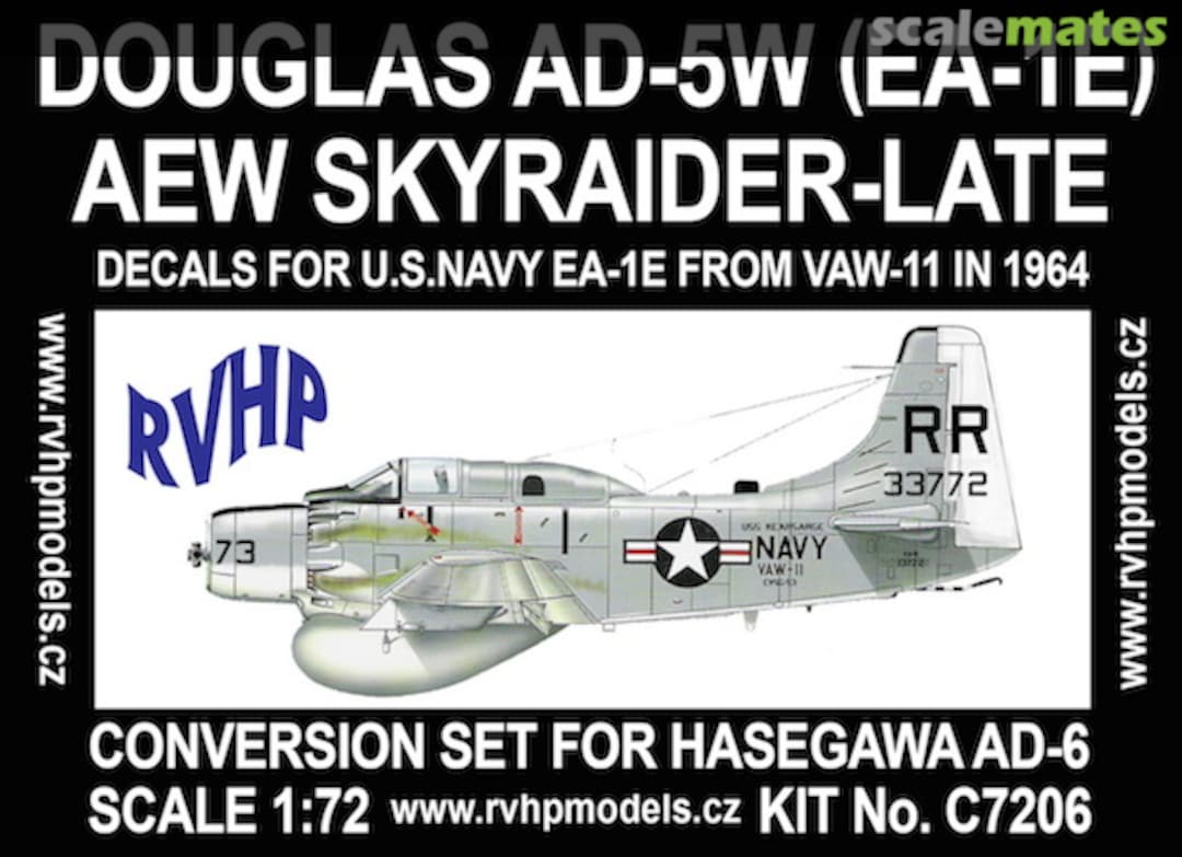Boxart Douglas AD-5W (EA-1E) AEW Skyraider Late Resin Conversion Set w/Decal C7206 RVHP Boxart Douglas AD-5W (EA-1E) AEW Skyraider Late Resin Conversion Set w/Decal C7206 RVHP