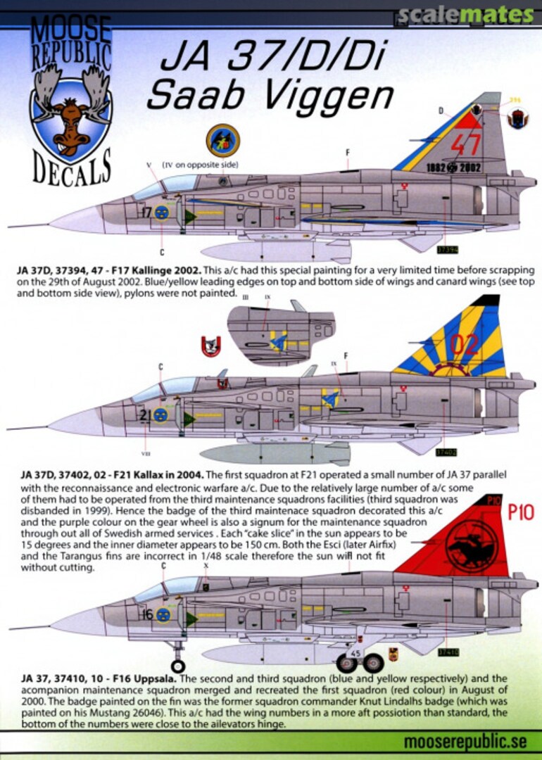 Boxart JA 37/D/Di 72018 Moose Republic Decals
