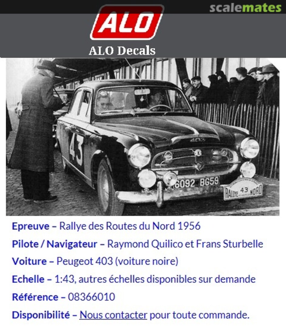 Boxart Peugeot 403 berline [6092 BG 59] 08366010 ALO Decals