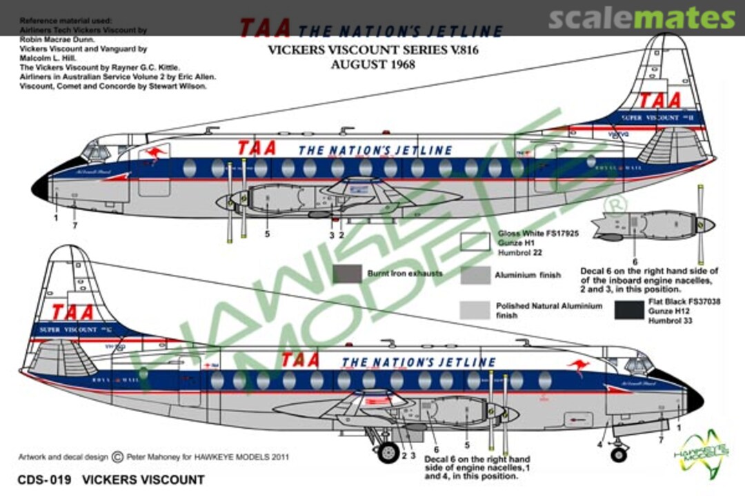 Boxart TAA, Vickers Viscount 816, Aug 1968 Scheme CDS-019 Hawkeye Models Boxart TAA, Vickers Viscount 816, Aug 1968 Scheme CDS-019 Hawkeye Models