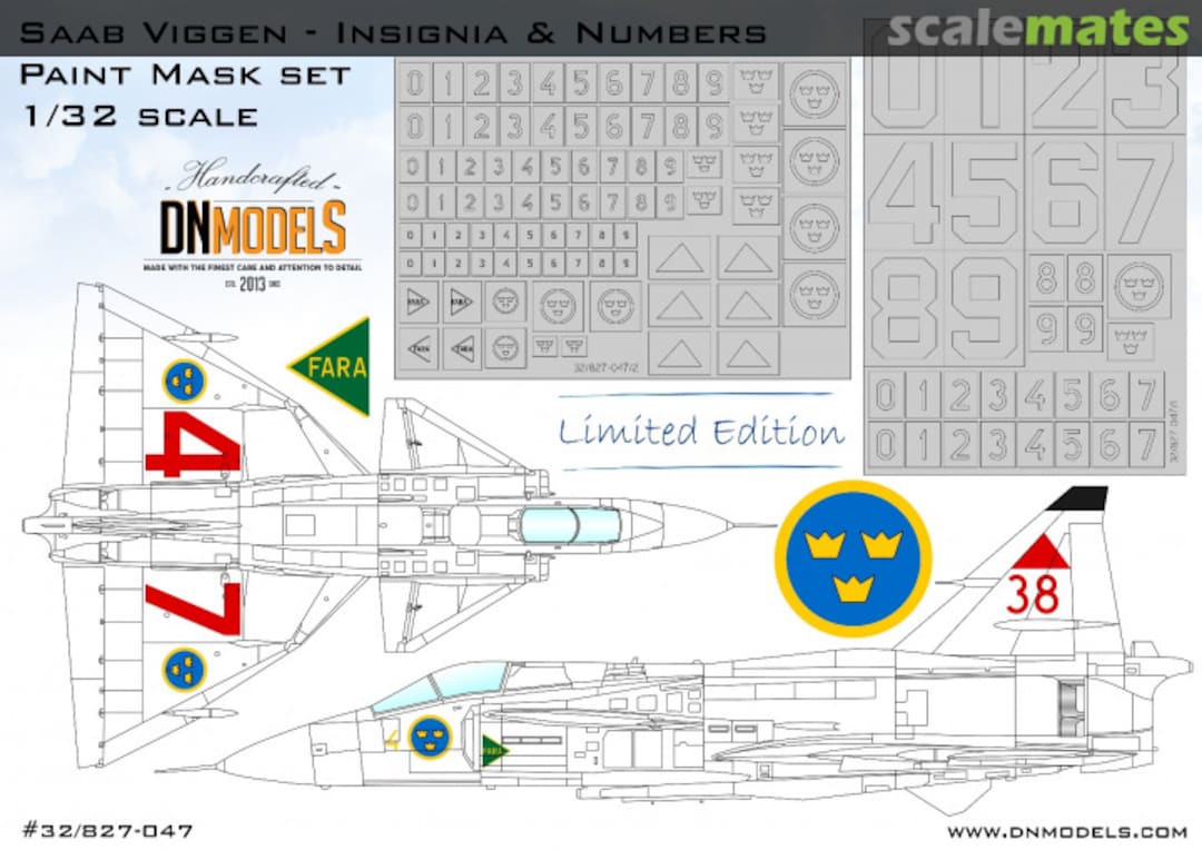 Boxart Saab Viggen Insignia & Numbers Paint Mask set 1/32 – Limited Edition 32/827-047 DN Models Boxart Saab Viggen Insignia & Numbers Paint Mask set 1/32 – Limited Edition 32/827-047 DN Models