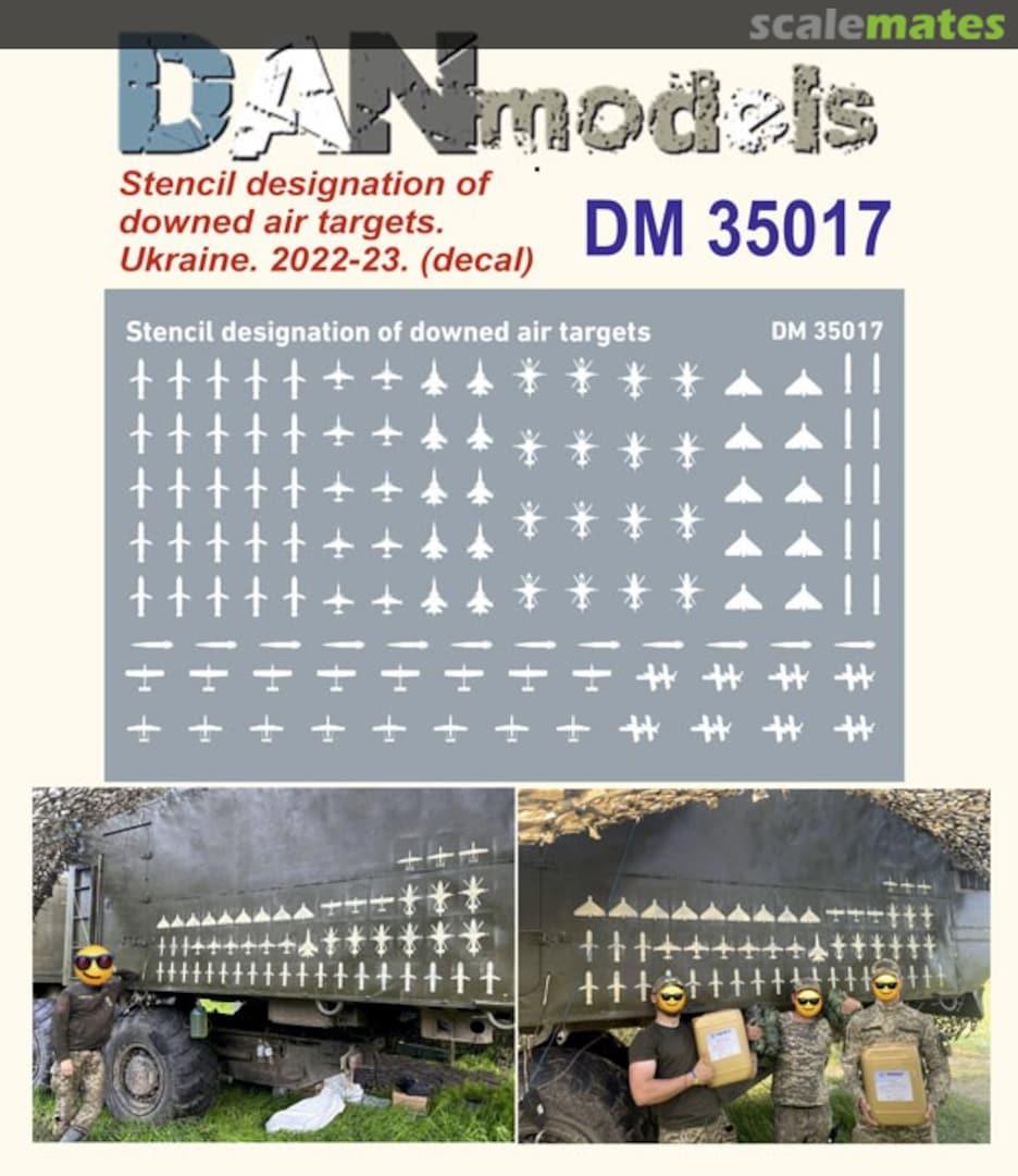 Boxart Stencils of downed air targets on Armored forces of Ukraine vehicles. (2022-2023) DM35017 DANmodels Boxart Stencils of downed air targets on Armored forces of Ukraine vehicles. (2022-2023) DM35017 DANmodels