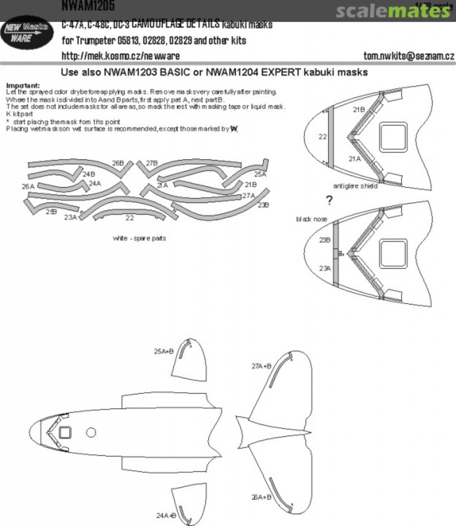 Boxart C-47A, C-48C, DC-3 CAMOUFLAGE DETAILS kabuki masks NWAM1205 New Ware Boxart C-47A, C-48C, DC-3 CAMOUFLAGE DETAILS kabuki masks NWAM1205 New Ware