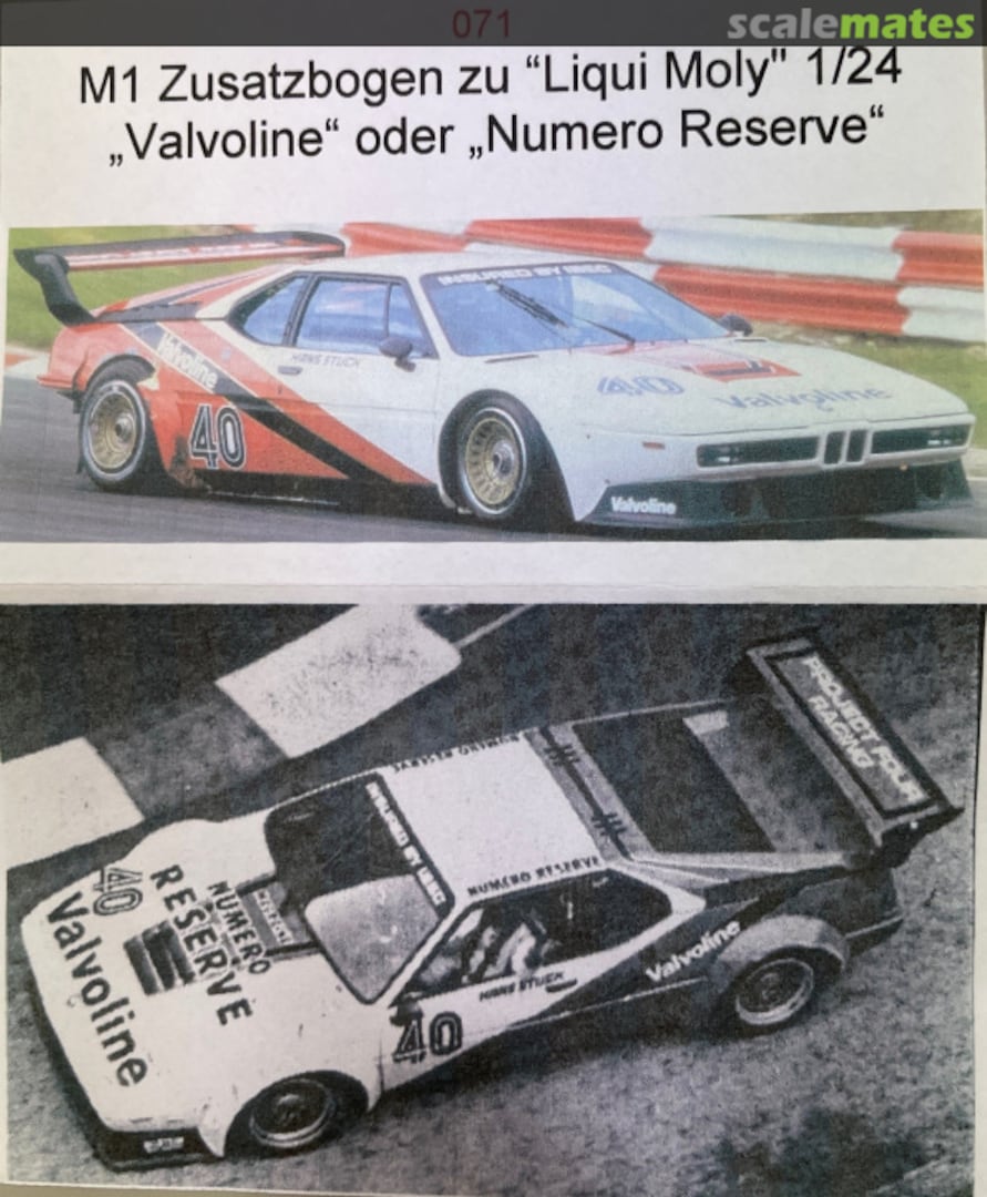 Boxart BMW M1 - LIQUI MOLY, VALVOLINE, NUMERO RESERVO 071 Michael Ortmann Autoteilversand Boxart BMW M1 - LIQUI MOLY, VALVOLINE, NUMERO RESERVO 071 Michael Ortmann Autoteilversand