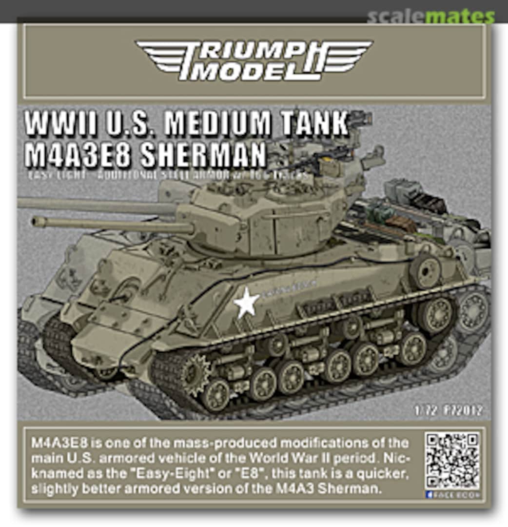Boxart WWII US M4A3E8 Heavy Armor w/T66 tracks P72012 Triumph Model Boxart WWII US M4A3E8 Heavy Armor w/T66 tracks P72012 Triumph Model