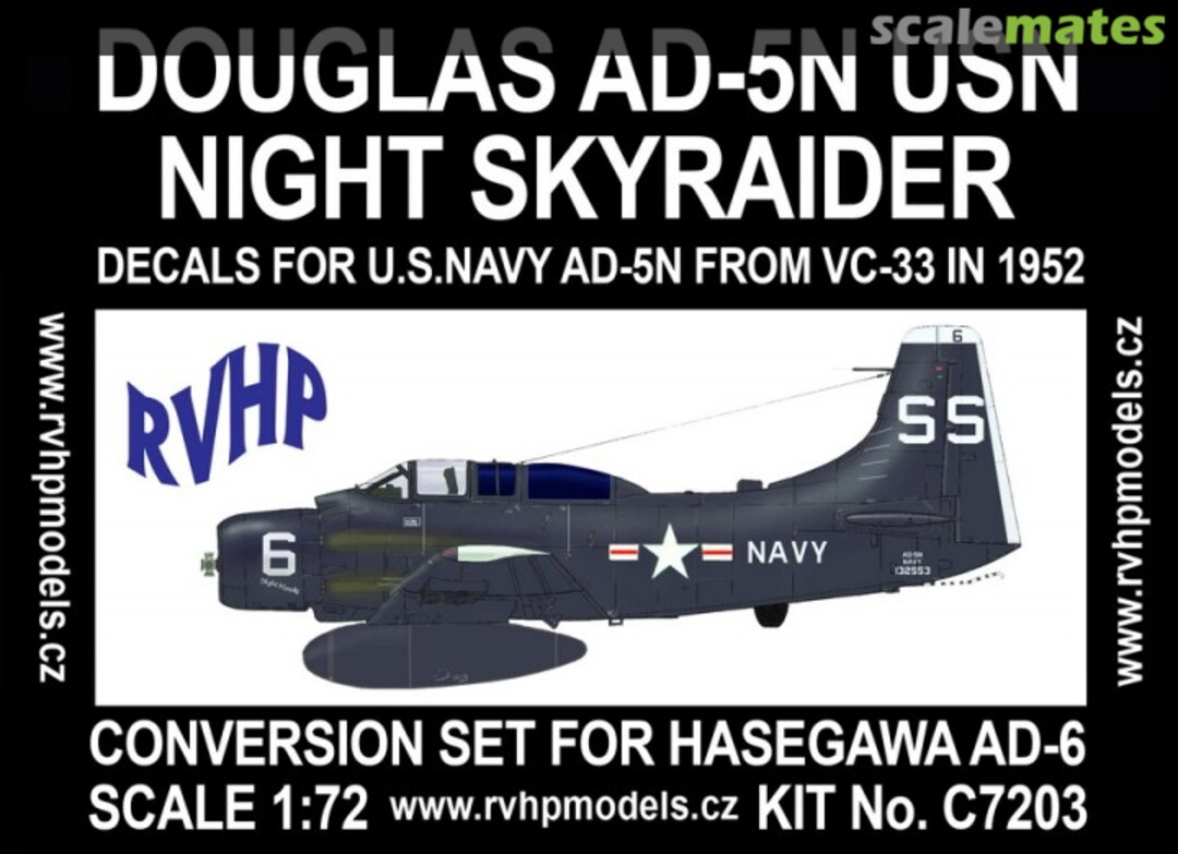 Boxart Douglas AD-5N USN Night Skyraider Resin Conversion Set w/Decal (for Hasegawa AD-6) C7203 RVHP