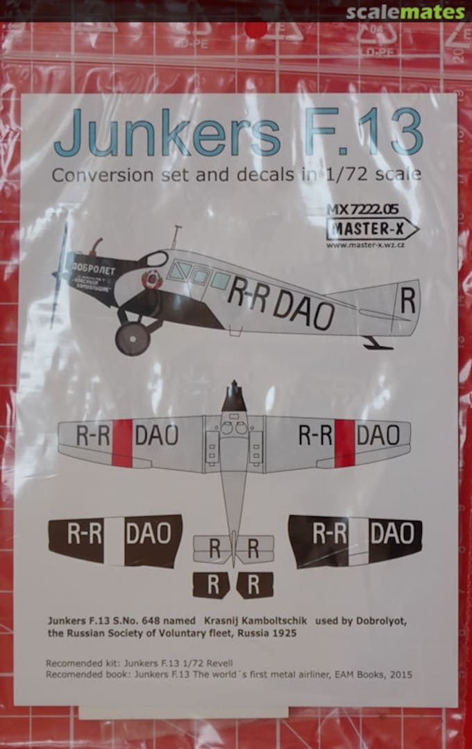 Boxart Junkers F.13 DOBROLET MX 7222.05 Master-X Boxart Junkers F.13 DOBROLET MX 7222.05 Master-X